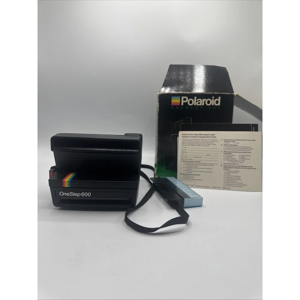 Vintage Original Polaroid OneStep 600 Instant Film Camera Black w/ Strap